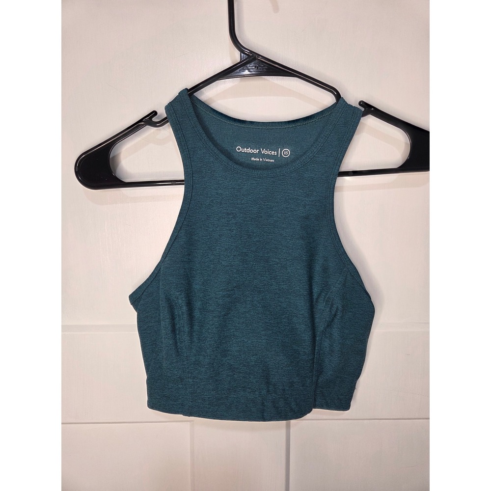 Outdoor Voices Crop Top High Neck Racerback Tank Teal Heather XS